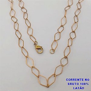 CORRENTE NO BRUTO PRONTO PARA O BANHO(100% LATÃO)CORRENTE DE " 45CM " COM FECHO LAGOSTA - LARGURA 6,5MM / PESO 4.2GR - BRU25111