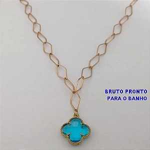 SHOCKER NO BRUTO PRONTO PARA O BANHO(100% LATÃO)CORRENTE DE 40+EXTESNOR TREVO EM VIDRO - COM FECHO LAGOSTA - LARGURA 6,5MM / PESO 5.8GR - BRU25116