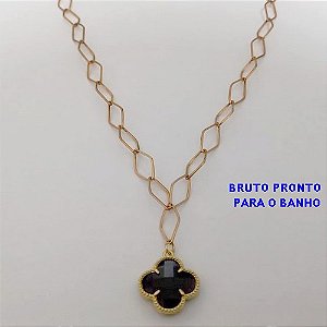 SHOCKER NO BRUTO PRONTO PARA O BANHO(100% LATÃO)CORRENTE DE 40+EXTESNOR TREVO EM VIDRO - COM FECHO LAGOSTA - LARGURA 6,5MM / PESO 5.8GR - BRU25117