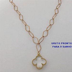 SHOCKER NO BRUTO PRONTO PARA O BANHO(100% LATÃO)CORRENTE DE 40+EXTESNOR TREVO EM VIDRO - COM FECHO LAGOSTA - LARGURA 6,5MM / PESO 5.8GR - BRU25118