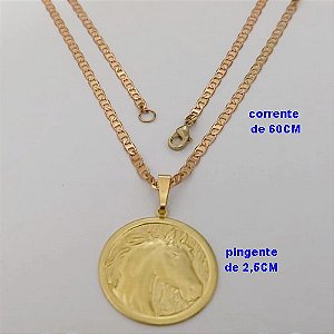 GARGANTILHA NO BRUTO PRONTO PARA O BANHO(100% LATÃO)(COL180-1)CORRENTE DE "60CM" - COM FECHO LAGOSTA(3.2692A1)CAVALO DE 2,5CM - CORRENTE LARGURA 2.8MM / PESO 6.9GR - BRU25129