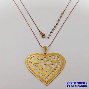 GARGANTILHA NO BRUTO PRONTO PARA O BANHO(CX170) CORRENTE L11 DE 45CM+EXTENSOR COM FECHO LAGOSTA - PINGENTE DE CORAÇÃO DE 4CM (PESO 4.4GR - BRU25141