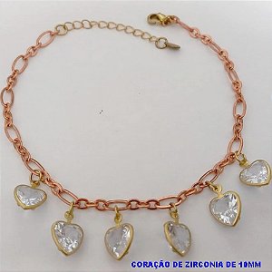PULSEIRA NO BRUTO PRONTO PARA O BANHO(CX171)-PULSEIRA COM SEIS PEDRA DE ZIRCONIA EM FORMA DE CORAÇÃO 10MM/ TAMANHO 18CM+EXTENSOR(PESO 5.8GR ) BRU25155