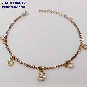 PULSEIRAS NO BRUTO PRONTO PARA O BANHO(171)- PINGENTE DE FLOR COM ZIRCONIA - TAMANHO 17CM+EXTENSOR -( PESO 2,2GR - BRU25181
