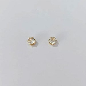 BRINCO FOLHEADO A OURO - BANHADO COM 5 MILÉSIMOS + VERNIZ DIAMOND - BRINCO DE PINO COM ZIRCÔNIA 5MM OURO1267