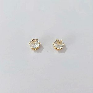 BRINCO FOLHEADO A OURO - BANHADO COM 5 MILÉSIMOS + VERNIZ DIAMOND - BRINCO DE PINO COM ZIRCÔNIA 7MM OURO1268