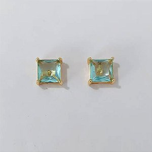 BRINCO FOLHEADO A OURO - BANHADO COM 5 MILÉSIMOS + VERNIZ DIAMOND - BRINCO DE PINO COM ZIRCÔNIA QUADRADA AZUL 12MM OURO1276