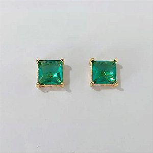 BRINCO FOLHEADO A OURO - BANHADO COM 5 MILÉSIMOS + VERNIZ DIAMOND - BRINCO DE PINO COM ZIRCÔNIA QUADRADA VERDE 12MM OURO1280