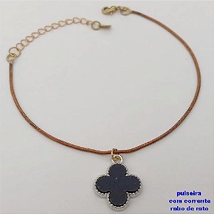 PULSEIRA NO BRUTO PRONTO PARA O BANHO(CX172)PULSEIRA SIMPLES CORRENTE RABO DE RATO E TREVO DE 14MM / TAMANHO 18CM+EXTENSOR / PESO 2.8GR / BRU25219
