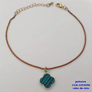 PULSEIRA NO BRUTO PRONTO PARA O BANHO(CX172)PULSEIRA SIMPLES CORRENTE RABO DE RATO E TREVO DE 10MM / TAMANHO 18CM+EXTENSOR / PESO 2.5GR / BRU25221