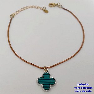 PULSEIRA NO BRUTO PRONTO PARA O BANHO(CX172)PULSEIRA SIMPLES CORRENTE RABO DE RATO E TREVO DE 14MM / TAMANHO 18CM+EXTENSOR / PESO 2.8GR / BRU25222