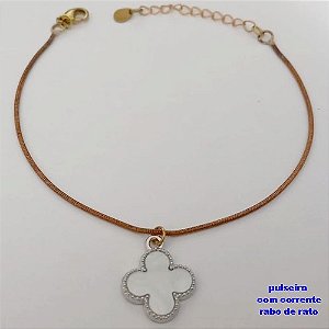 PULSEIRA NO BRUTO PRONTO PARA O BANHO(CX172)PULSEIRA SIMPLES CORRENTE RABO DE RATO E TREVO DE 14MM / TAMANHO 18CM+EXTENSOR / PESO 2.8GR / BRU25223