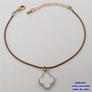 PULSEIRA NO BRUTO PRONTO PARA O BANHO(CX172)PULSEIRA SIMPLES CORRENTE RABO DE RATO E TREVO DE 10MM / TAMANHO 18CM+EXTENSOR / PESO 2.6GR / BRU25224