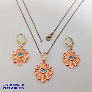 CONJUNTO NO BRUTO PRONTO PARA O BANHO(173)-(CRIS) COM CORRENTE VENEZIANA DE 45CM E PINGENTE DE2CM COM UMA PEDRA DE ZIRCONIA -( PESO 7.9GR - BRU25227