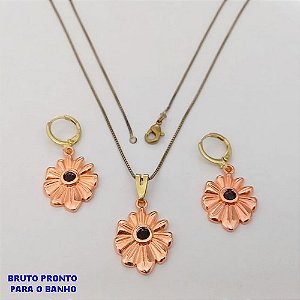 CONJUNTO NO BRUTO PRONTO PARA O BANHO(173)-(CRIS) COM CORRENTE VENEZIANA DE 45CM E PINGENTE DE2CM COM UMA PEDRA DE ZIRCONIA -( PESO 7.9GR - BRU25229