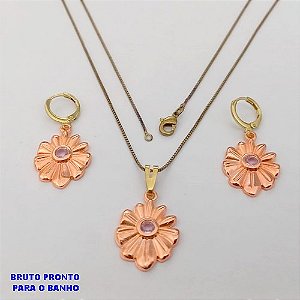 CONJUNTO NO BRUTO PRONTO PARA O BANHO(173)-(CRIS) COM CORRENTE VENEZIANA DE 45CM E PINGENTE DE2CM COM UMA PEDRA DE ZIRCONIA -( PESO 7.9GR - BRU25230