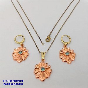 CONJUNTO NO BRUTO PRONTO PARA O BANHO(173)-(CRIS) COM CORRENTE VENEZIANA DE 45CM E PINGENTE DE2CM COM UMA PEDRA DE ZIRCONIA -( PESO 7.9GR - BRU25231