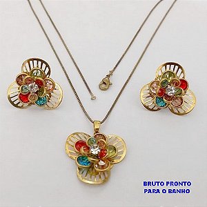 CONJUNTO NO BRUTO PRONTO PARA O BANHO(173)-COM CORRENTE VENEZIANA DE 45CM E PINGENTE DE2,5CM /BRINCO DE 2,5CM -( PESO 9.8GR - BRU25232