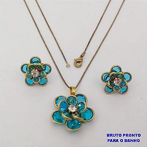 CONJUNTO NO BRUTO PRONTO PARA O BANHO(173)-COM CORRENTE VENEZIANA DE 45CM E PINGENTE DE2,5CM /BRINCO DE 1,5CM -( PESO 9.8GR - BRU25233