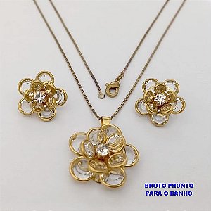 CONJUNTO NO BRUTO PRONTO PARA O BANHO(173)-COM CORRENTE VENEZIANA DE 45CM E PINGENTE DE2,5CM /BRINCO DE 1,5CM -( PESO 9.8GR - BRU25234