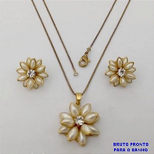 CONJUNTO NO BRUTO PRONTO PARA O BANHO(173)-COM CORRENTE VENEZIANA DE 45CM E PINGENTE DE2,5CM /BRINCO DE 1,5CM -( PESO 9.8GR - BRU25235