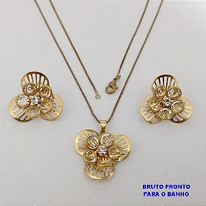 CONJUNTO NO BRUTO PRONTO PARA O BANHO(173)-COM CORRENTE VENEZIANA DE 45CM E PINGENTE DE2,5CM /BRINCO DE 2,5CM -( PESO 9.8GR - BRU25237