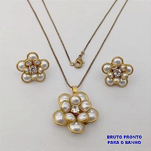 CONJUNTO NO BRUTO PRONTO PARA O BANHO(173)-COM CORRENTE VENEZIANA DE 45CM E PINGENTE DE2,5CM /BRINCO DE 1,5CM -( PESO 9.8GR - BRU25238