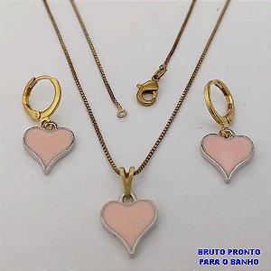 CONJUNTO NO BRUTO PRONTO PARA O BANHO(173)-COM CORRENTE VENEZIANA DE 45CM E PINGENTE DE CORAÇÃO ESMALTADO DE 12MM -( PESO 4.8GR - BRU25239