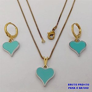 CONJUNTO NO BRUTO PRONTO PARA O BANHO(173)-COM CORRENTE VENEZIANA DE 45CM E PINGENTE DE CORAÇÃO ESMALTADO DE 12MM -( PESO 4.8GR - BRU25240