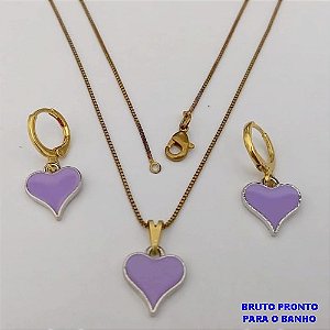 CONJUNTO NO BRUTO PRONTO PARA O BANHO(173)-COM CORRENTE VENEZIANA DE 45CM E PINGENTE DE CORAÇÃO ESMALTADO DE 12MM -( PESO 4.8GR - BRU25241