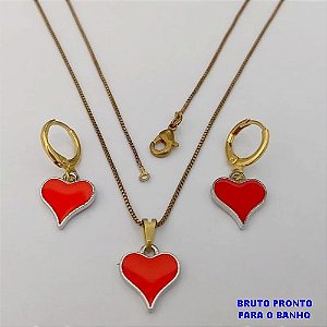 CONJUNTO NO BRUTO PRONTO PARA O BANHO(173)-COM CORRENTE VENEZIANA DE 45CM E PINGENTE DE CORAÇÃO ESMALTADO DE 12MM -( PESO 4.8GR - BRU25243