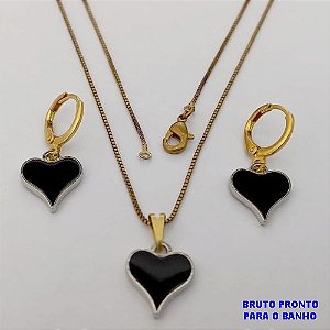 CONJUNTO NO BRUTO PRONTO PARA O BANHO(173)-COM CORRENTE VENEZIANA DE 45CM E PINGENTE DE CORAÇÃO ESMALTADO DE 12MM -( PESO 4.8GR - BRU25244