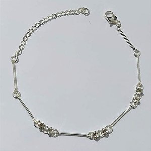 PULSEIRA FOLHEADA A PRATA COM 50 MILÉSIMOS + VERNIZ DIAMOND - PULSEIRA 16CM + EXTENSOR COM ZIRCÔNIAS CRISTAIS - PRA896