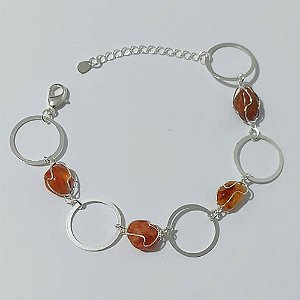 PULSEIRA FOLHEADA A PRATA COM 50 MILÉSIMOS + VERNIZ DIAMOND - PULSEIRA 17CM + EXTENSOR COM ELEMENTOS VAZADOS E PEDRAS NATURAIS - PRA898