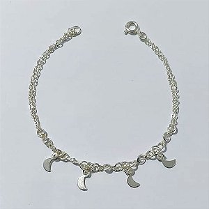 PULSEIRA FOLHEADA A PRATA COM 50 MILÉSIMOS + VERNIZ DIAMOND - PULSEIRA DUPLA 17CM COM LUAS - PRA900