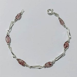 PULSEIRA FOLHEADA A PRATA COM 50 MILÉSIMOS + VERNIZ DIAMOND - PULSEIRA 18CM COM ELEMENTOS EM ACRÍLICOS E ELEMENTOS VAZADOS - PRA906