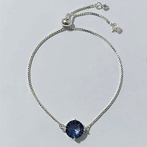 PULSEIRA FOLHEADA A PRATA COM 50 MILÉSIMOS + VERNIZ DIAMOND - PULSEIRA AJUSTÁVEL COM ZIRCÔNIA REDONDA LILÁS 10MM - PRA908