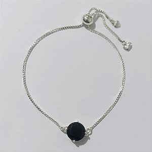 PULSEIRA FOLHEADA A PRATA COM 50 MILÉSIMOS + VERNIZ DIAMOND - PULSEIRA AJUSTÁVEL COM ZIRCÔNIA REDONDA NEGRA 10MM - PRA909