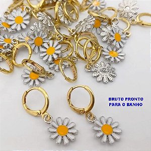 BRINCO NO BRUTO PRONTO PARA O BANHO(173)-BRINCO DE ARGOLINHA DE PRESSÃO(TRANQUETA) - TAMANHO PINGENTE MARGARIDA 12MM / PESO 1.9GR - BRU25257