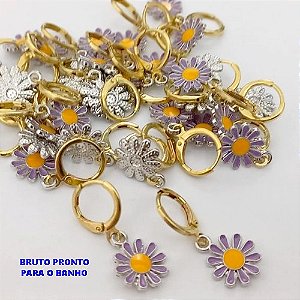 BRINCO NO BRUTO PRONTO PARA O BANHO(173)-BRINCO DE ARGOLINHA DE PRESSÃO(TRANQUETA) - TAMANHO PINGENTE MARGARIDA 12MM / PESO 1.9GR - BRU25259