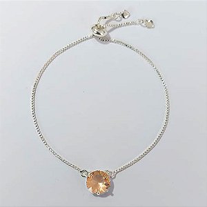 PULSEIRA FOLHEADA A PRATA COM 50 MILÉSIMOS + VERNIZ DIAMOND - PULSEIRA AJUSTÁVEL COM ZIRCÔNIA REDONDA SALMÃO 10MM - PRA911