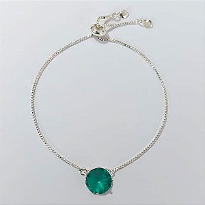 PULSEIRA FOLHEADA A PRATA COM 50 MILÉSIMOS + VERNIZ DIAMOND - PULSEIRA AJUSTÁVEL COM ZIRCÔNIA REDONDA VERDE 10MM - PRA912
