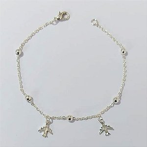 PULSEIRA FOLHEADA A PRATA COM 50 MILÉSIMOS + VERNIZ DIAMOND - PULSEIRA 18CM COM ESFERAS E AVIÕES - PRA915