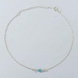 TORNOZELEIRA FOLHEADA A PRATA COM 50 MILÉSIMOS + VERNIZ DIAMOND - TORNOZELEIRA 21CM + EXTENSOR COM MIÇANGA AZUL - PRA917