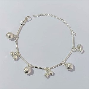 PULSEIRA FOLHEADA A PRATA COM 50 MILÉSIMOS + VERNIZ DIAMOND - PULSEIRA 16CM + EXTENSOR COM ESFERAS - PRA924