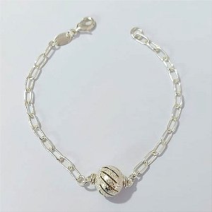 PULSEIRA FOLHEADA A PRATA COM 50 MILÉSIMOS + VERNIZ DIAMOND - PULSEIRA 19CM COM ESFERA - PRA927