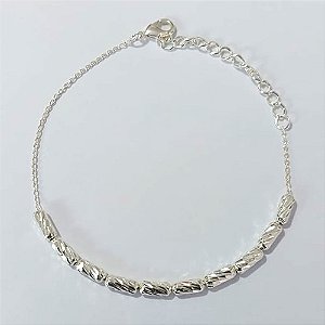 PULSEIRA FOLHEADA A PRATA COM 50 MILÉSIMOS + VERNIZ DIAMOND - PULSEIRA 18CM + EXTENSOR COM ELEMENTOS PASSANTES - PRA929