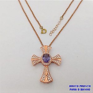 GARGANTILHA NO BRUTO PRONTO PARA O BANHO(173)-GARGANTILHA COM CORRENTE CADEADO DE 45+EXTENSOR - TAMANHO PINGENTE 3.5CM / PESO 7.9GR - BRU25261