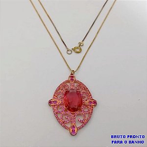 GARGANTILHA NO BRUTO PRONTO PARA O BANHO(173)-GARGANTILHA COM CORRENTE VENEZIANA DE 45+EXTENSOR - TAMANHO PINGENTE 4CM/ PESO 8.9GR - BRU25263