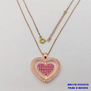 GARGANTILHA NO BRUTO PRONTO PARA O BANHO(173)-GARGANTILHA COM CORRENTE CADEADO DE 45+EXTENSOR - TAMANHO PINGENTE 2.2CM / PESO 6.6GR - BRU25264